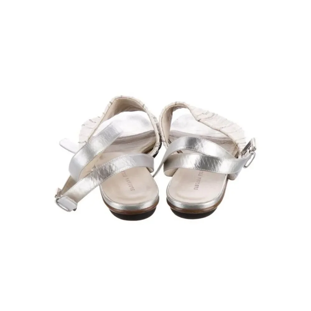 fabiana filippi Authentic White Silver Beaded Leather Strappy Flat Sandals 7
